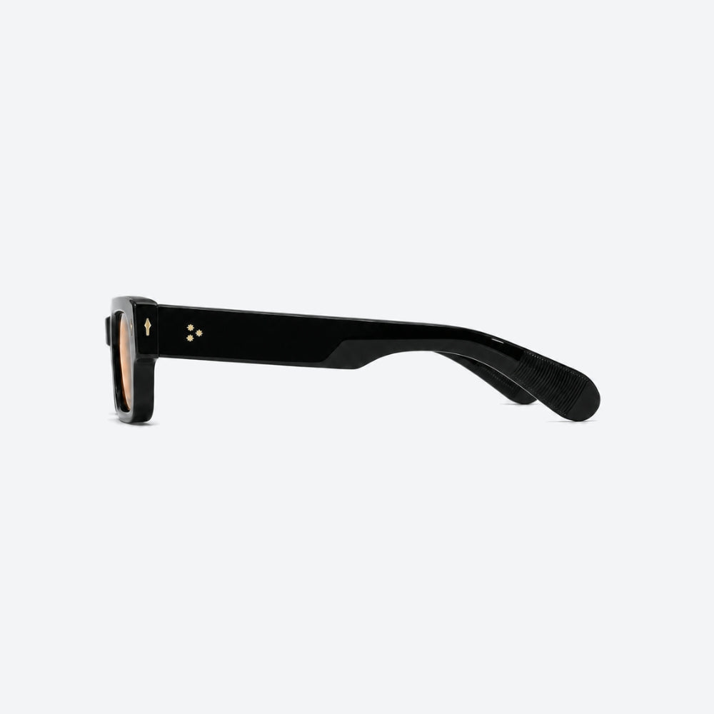 VYSER Black sunglasses with orange lenses on a white background