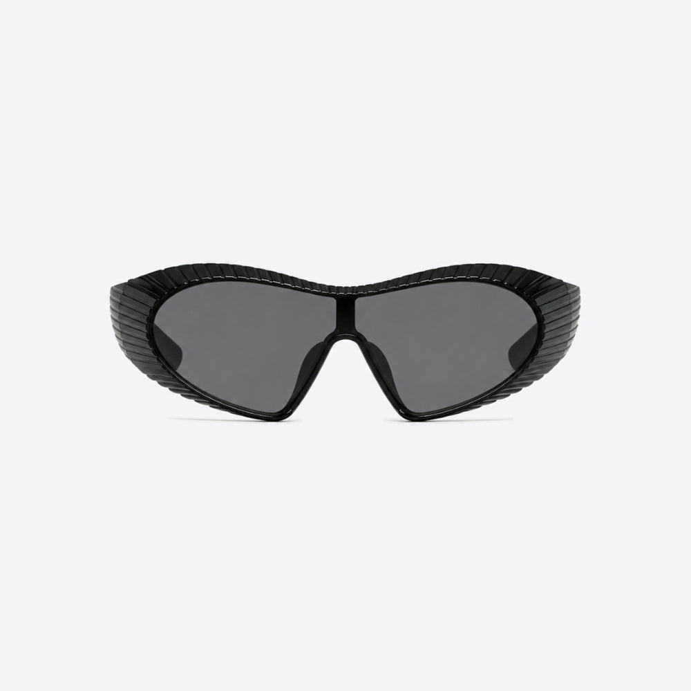 VYSER Black sunglasses with a ribbed frame on a white background