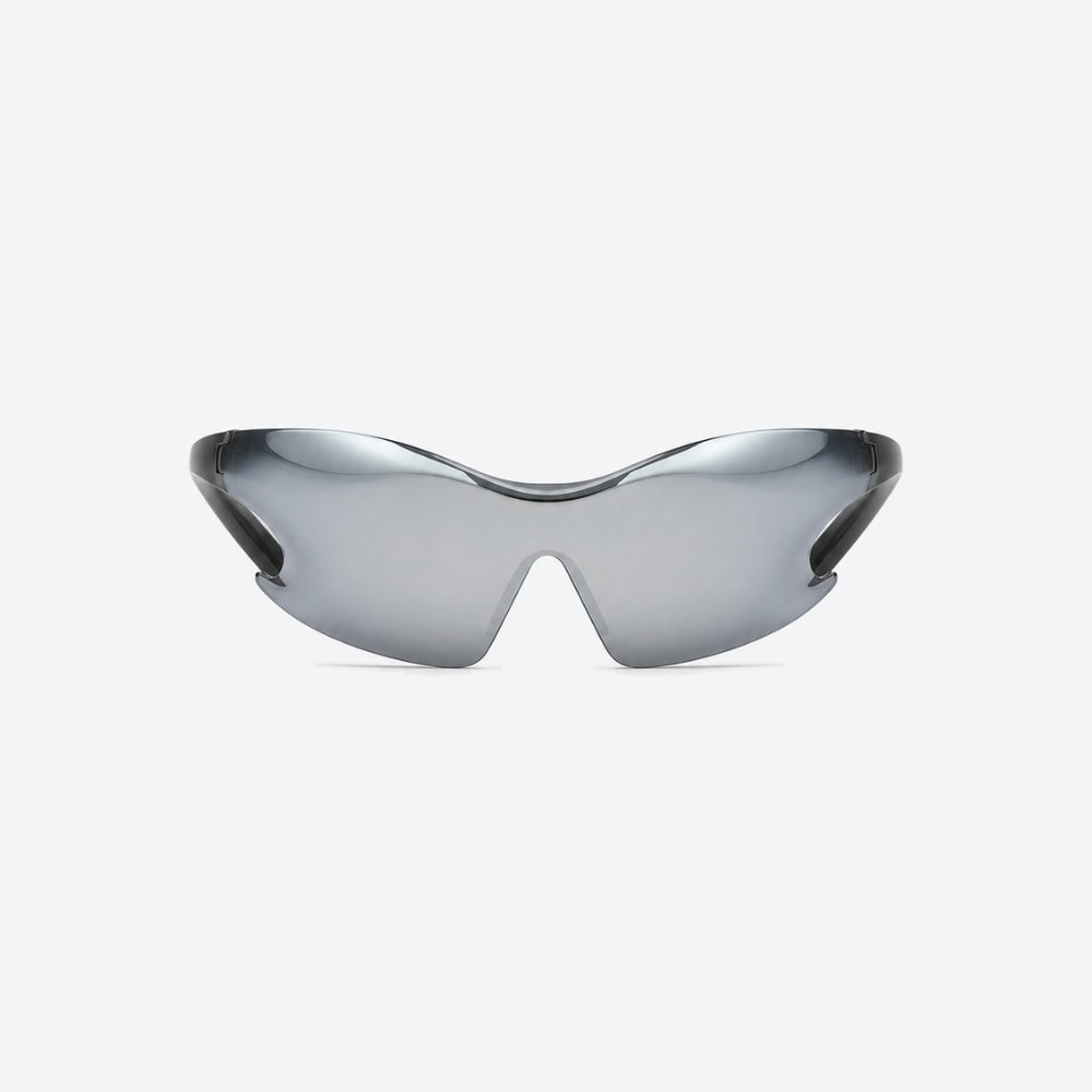 VYSER Silver sunglasses with black frame on a white background
