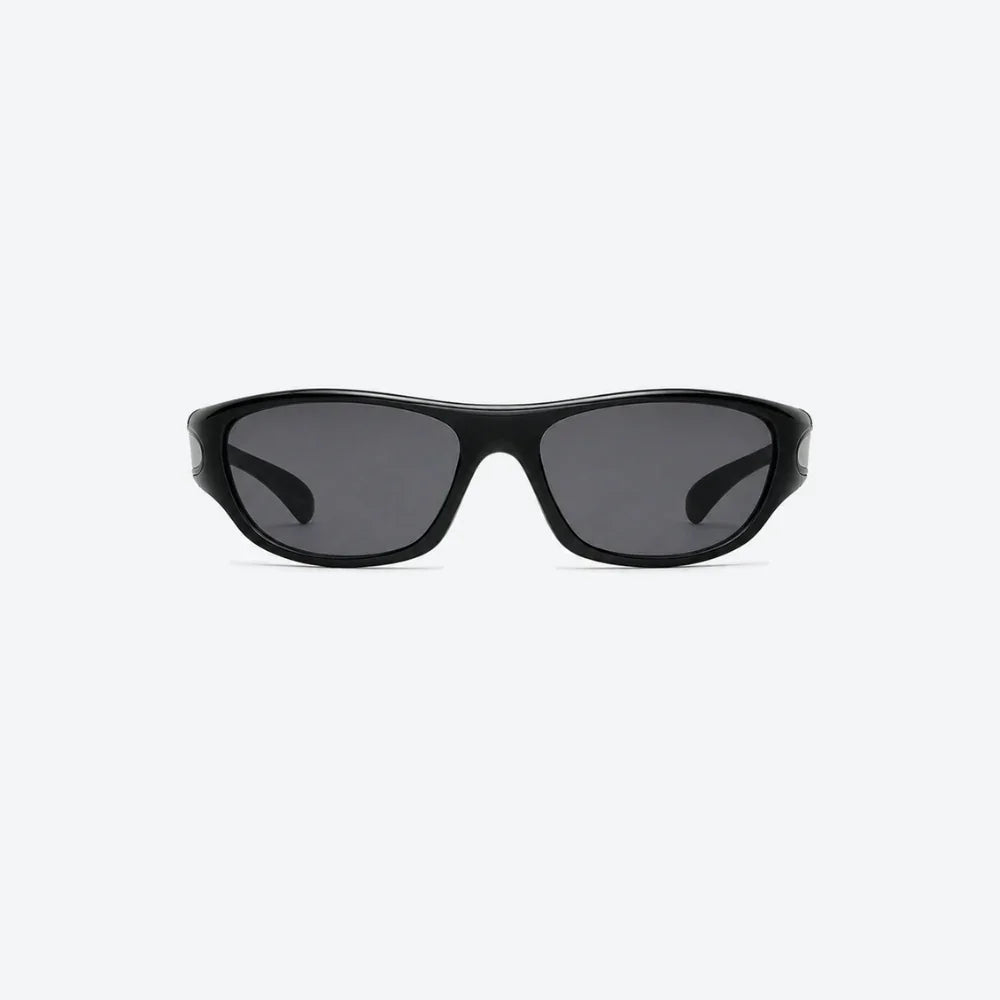 VYSER black rectangular sunglasses with dark gray lenses, sleek streetwear style for urban looks.