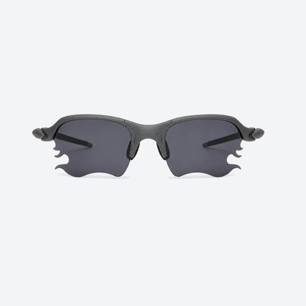 VYSER Black sunglasses with dark lenses on a white background