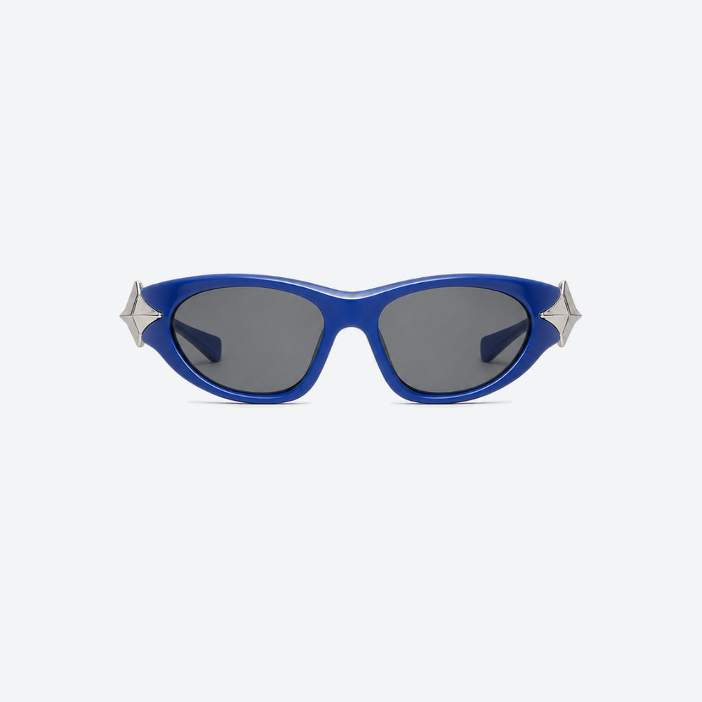 VYSER Blue sunglasses with silver STAR accents on a white background