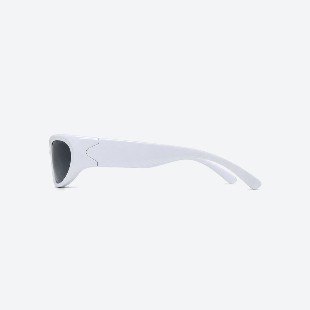 VYSER White sunglasses with dark lenses on a white background