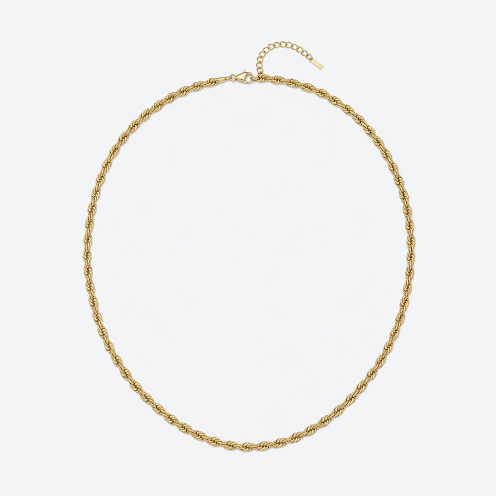 A gold rope chain choker necklace with an adjustable lobster clasp and extension chain, displayed on a clean white background.