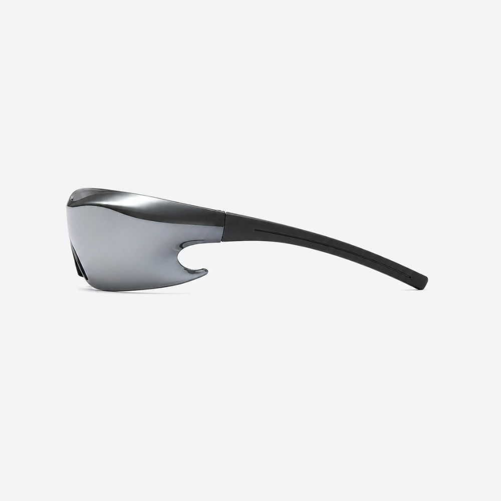VYSER Silver sunglasses with black frame on a white background