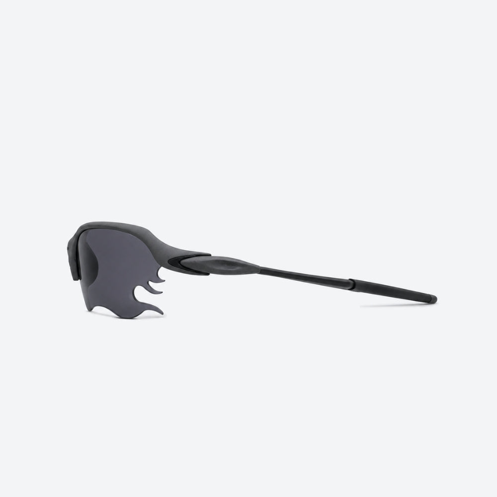 VYSER Black sunglasses with dark lenses on a white background