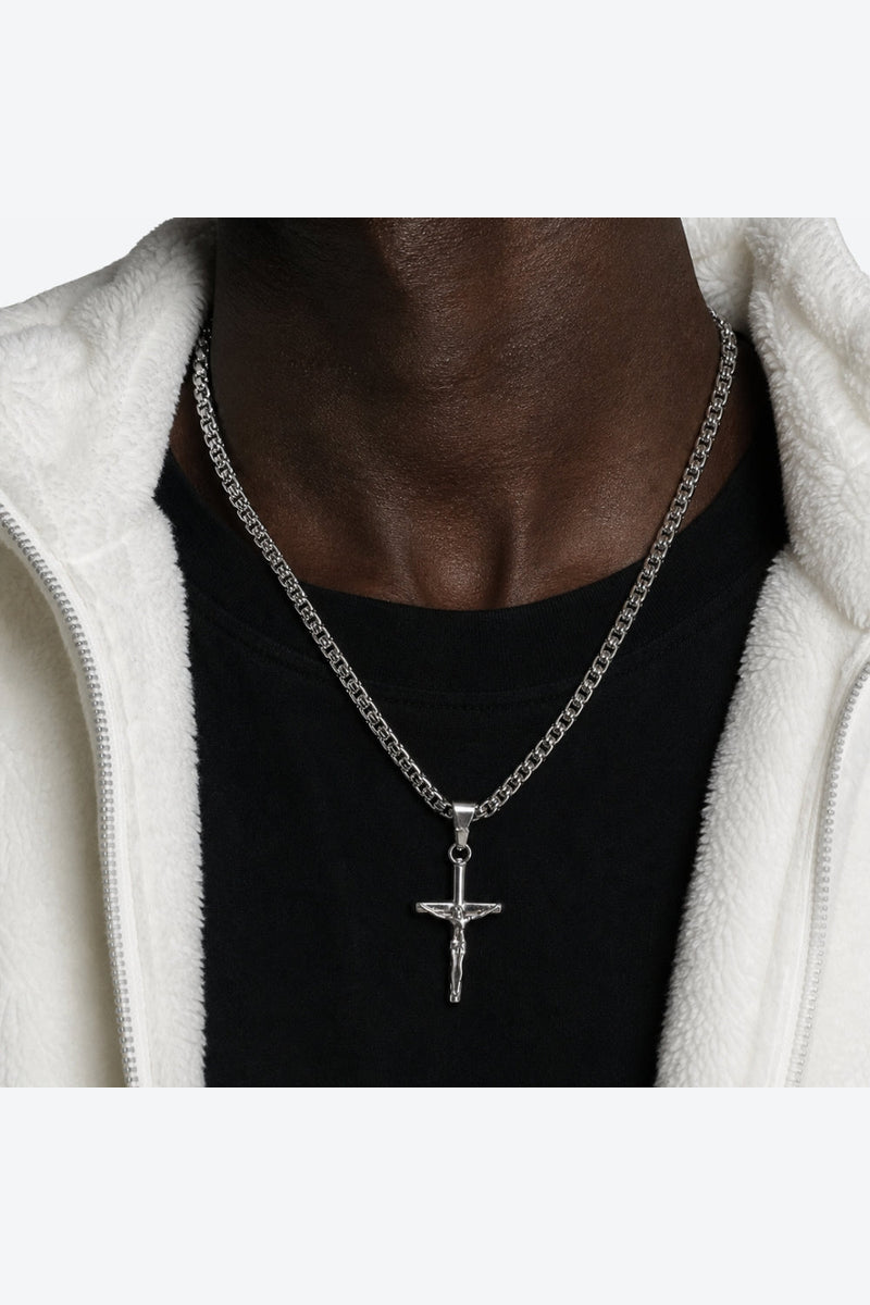 Jezus Krzyż Box Łańcuszek (2.5mm) - SREBRNY