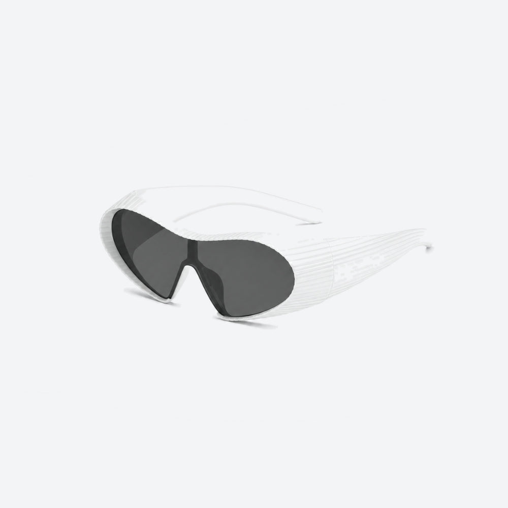 VYSER white Sunglasses with hexagonal lenses on a white background