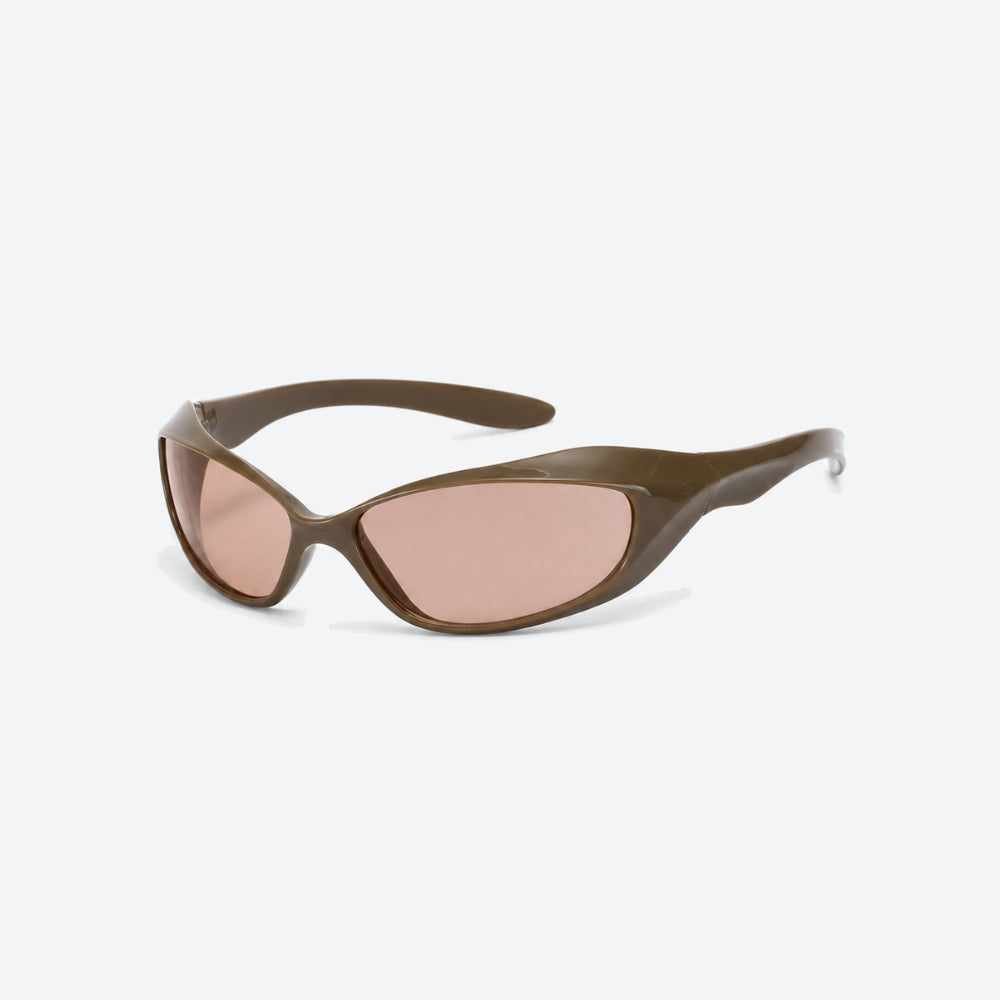 VYSER Brown sunglasses with brown-tinted lenses on a white background
