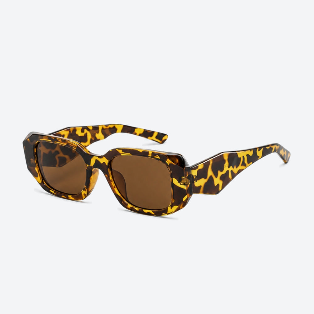 VYSER Sunglasses with leopard print frame and brown lenses on a white background