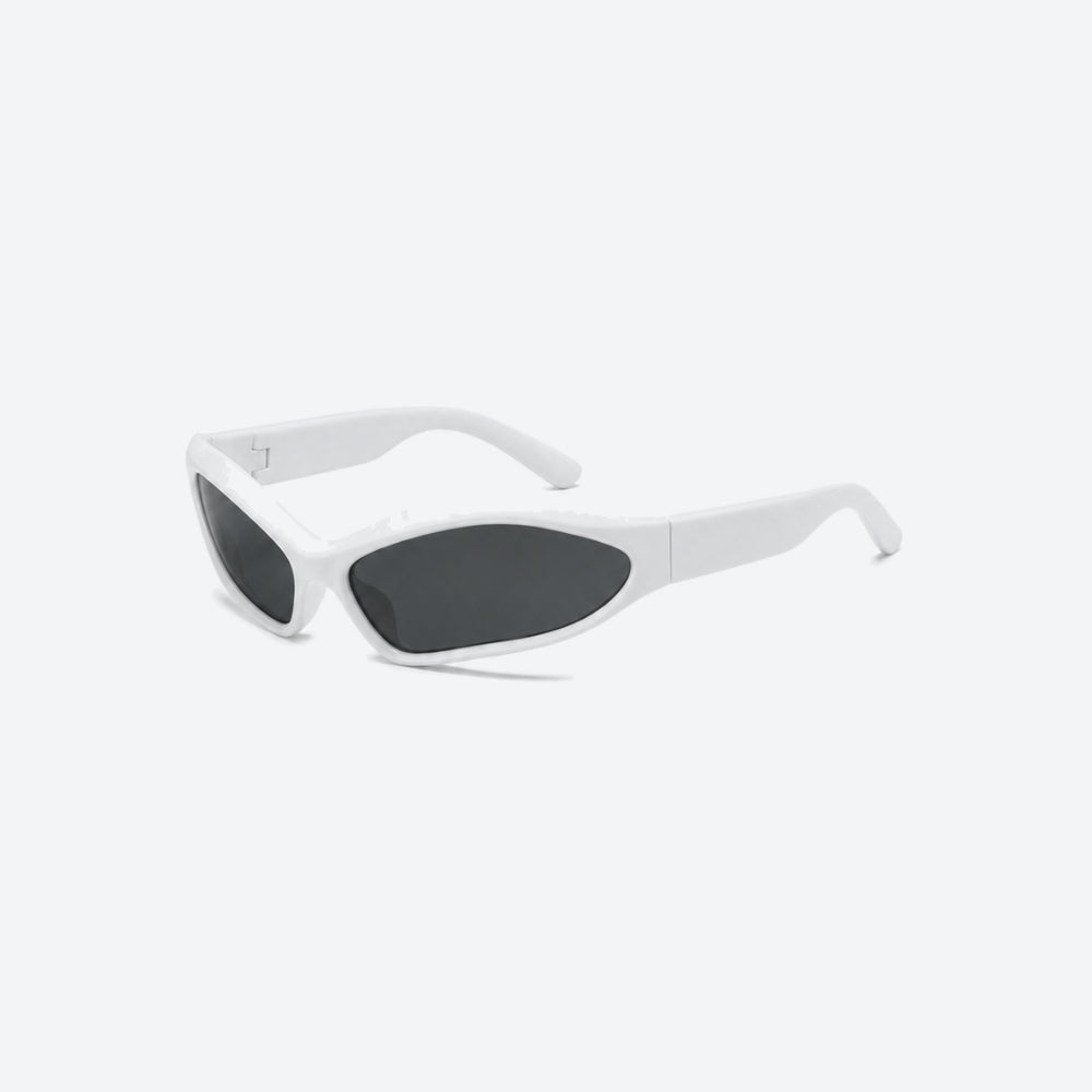 VYSER White sunglasses with dark lenses on a white background