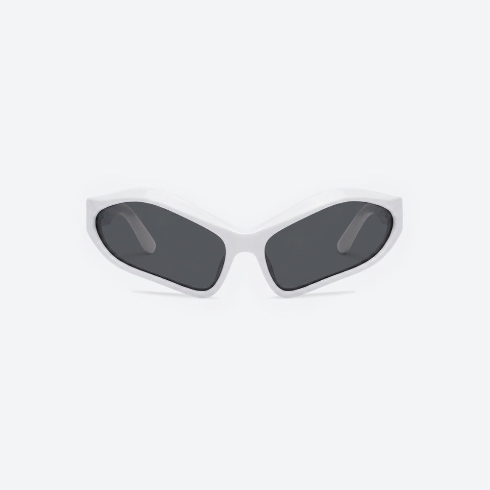 VYSER White sunglasses with dark lenses on a white background
