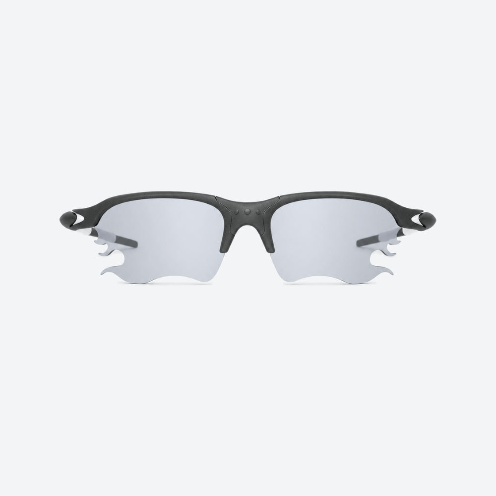 VYSER Black sunglasses with white lenses on a white background