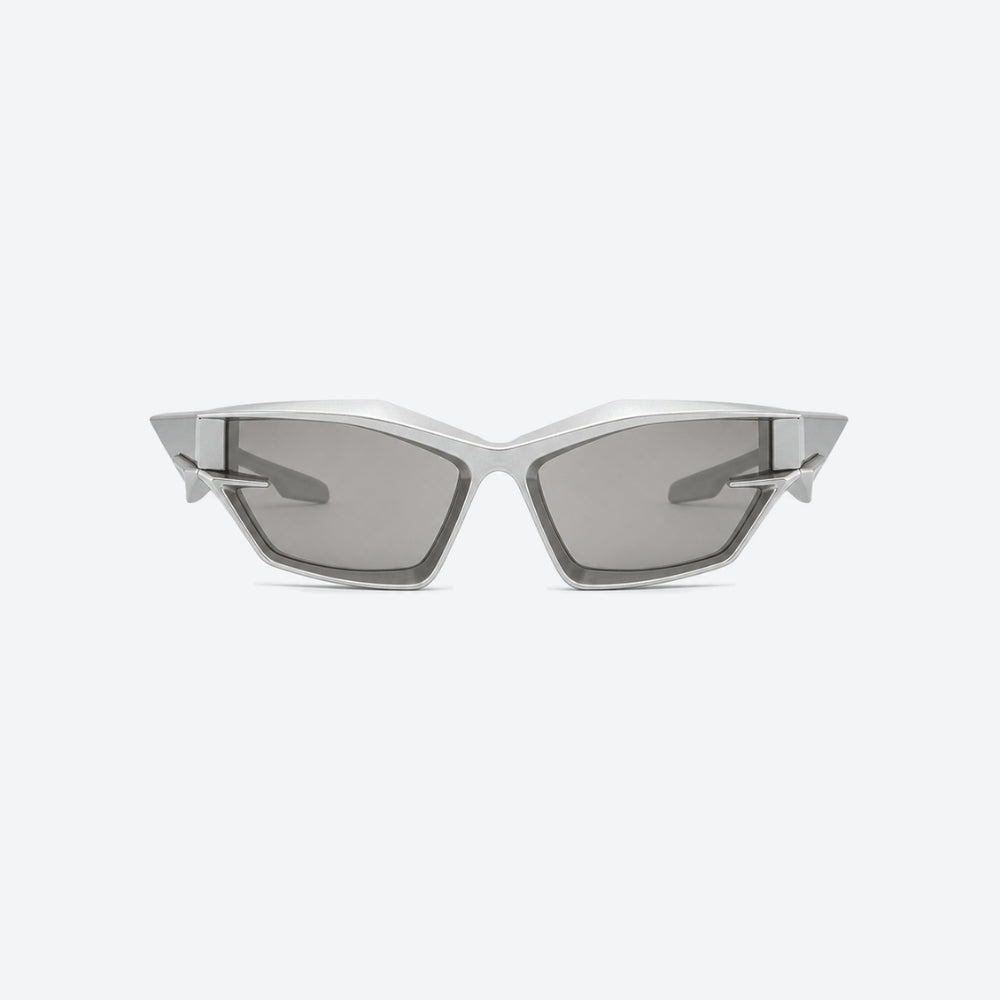 VYSER Silver sunglasses with a clear frame on a white background