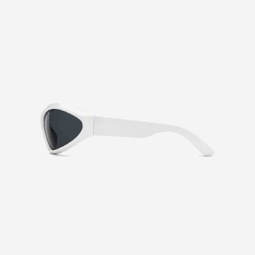 VYSER White sunglasses with dark lenses on a white background