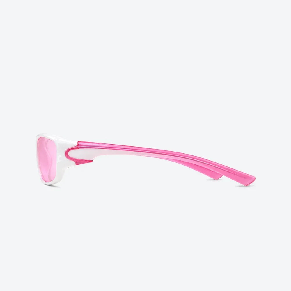 VYSER white and pink acetate sunglasses with bold frame and tinted lenses, streetwear style.